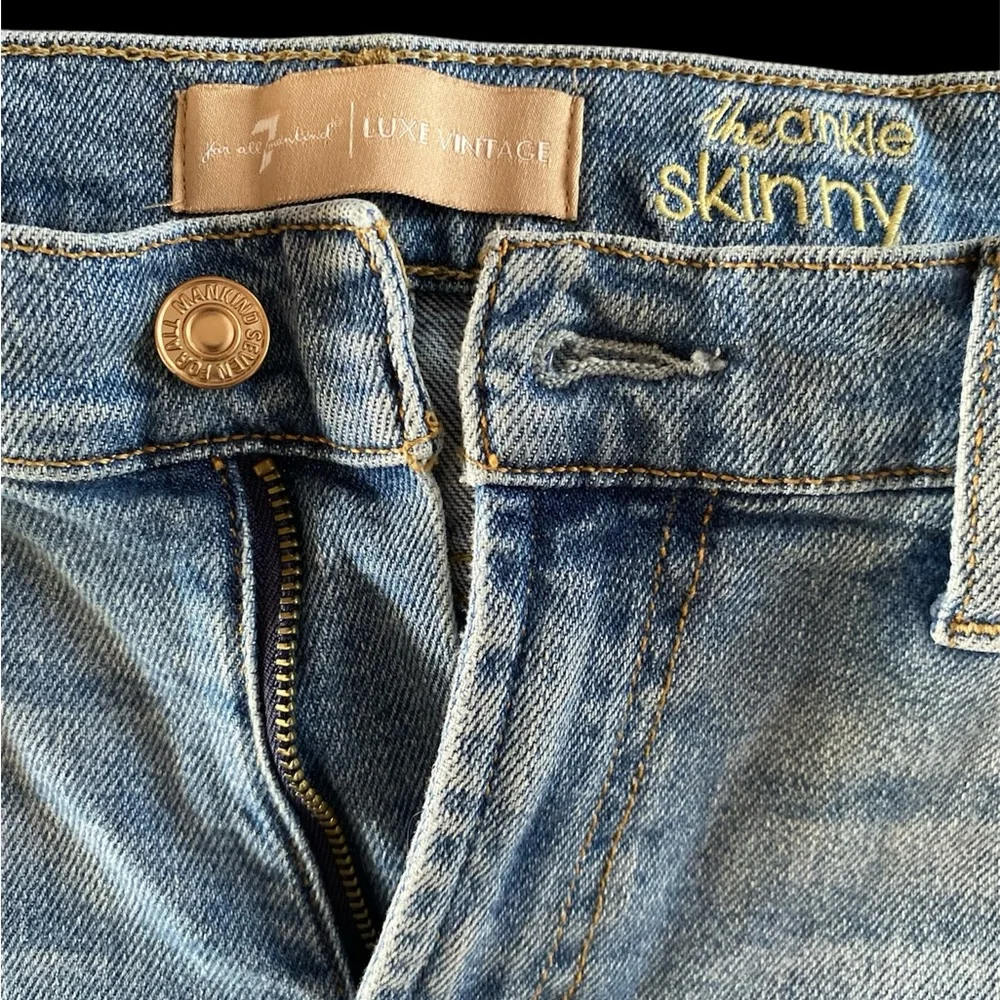 7 for all mankind Vintage Luxe Beaded Fringe Detail Blue Jeans - Picture 4 of 9